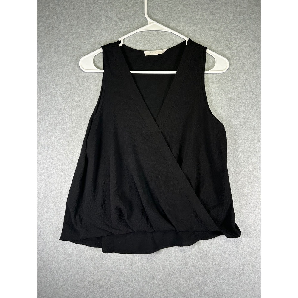 Lush Black Faux Wrap Tank Top Womens XS Crepe V-Neck Blouse IT1206-003